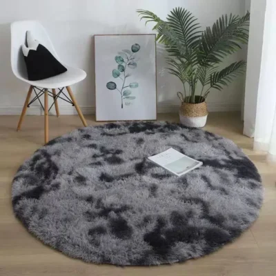 dark Grey Tie&Dye Round Shaggy Carpet