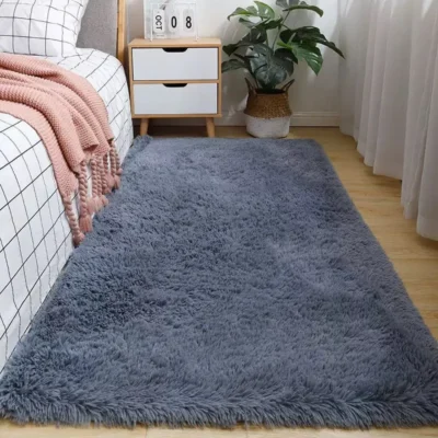 Grey Rectangle Shaggy Carpet