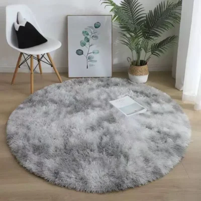 Light Grey Tie&Dye Round Shaggy Carpet
