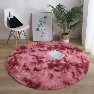 Maroon Tie&Dye Round Shaggy Carpet