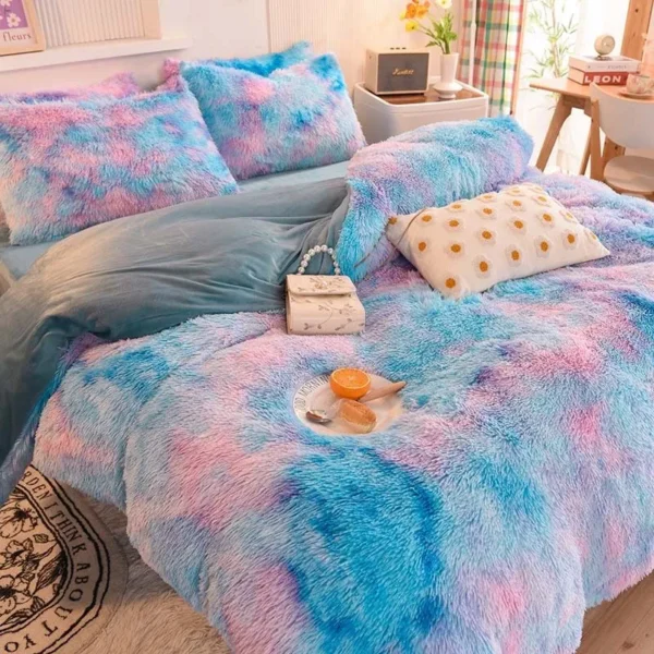 Blue Multi Shaggy Bedset - Image 2