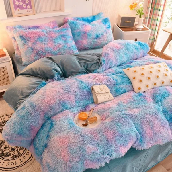 Blue Multi Shaggy Bedset - Image 6