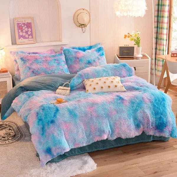 Blue Multi Shaggy Bedset - Image 7