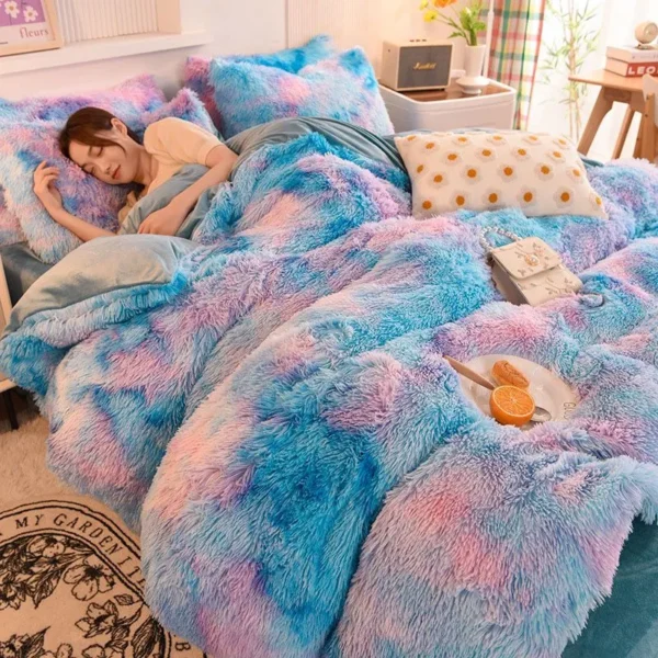 Blue Multi Shaggy Bedset