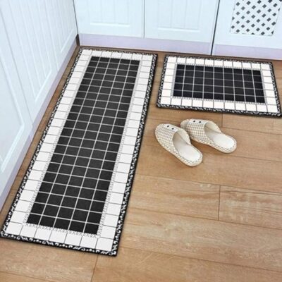 Square Pattern Anti Slip 2 Piece Runner & Mat
