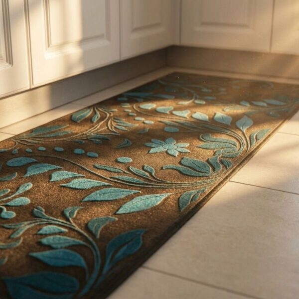 Brown Base with Blue Leaves Anti Slip 2  Piece Runner & Mat - Image 3