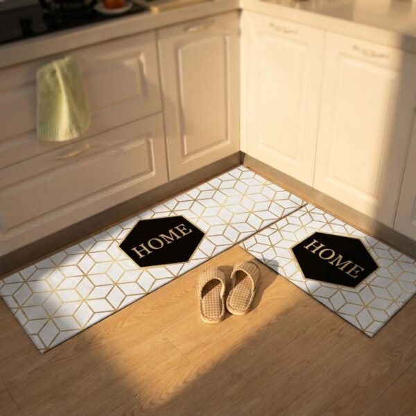 Off White 3D Design Anti Slip 2 Piece Runner & Mat - Image 3