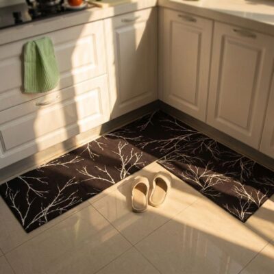 Black and White Anti Slip 2 Piece Runner & Mat