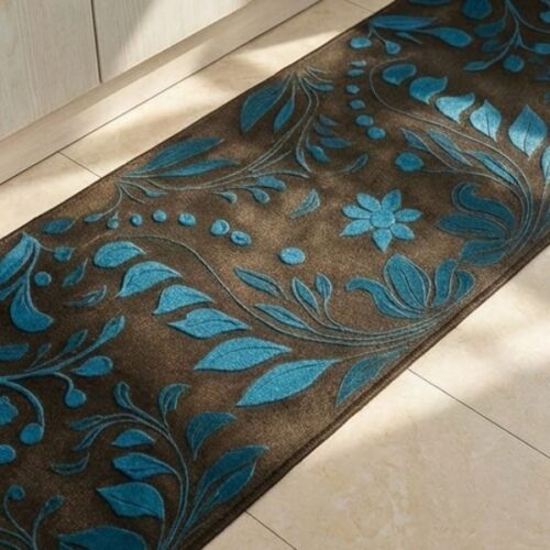 Brown Base with Blue Leaves Anti Slip 2  Piece Runner & Mat photo review
